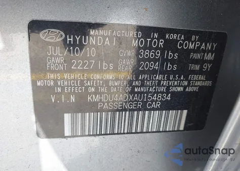 2010 Hyundai Elantra Gls from USA, damaged, VIN KMHDU4ADXAU154834